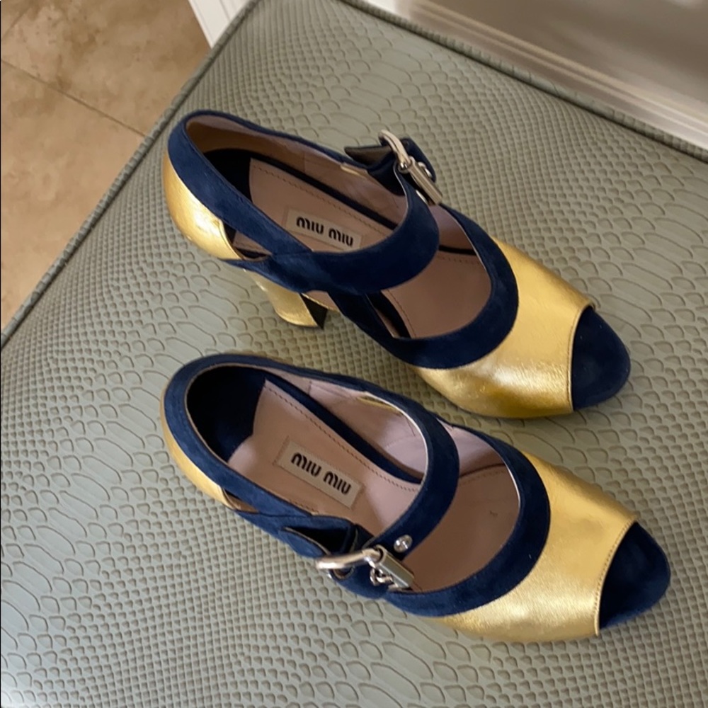 Miu Miu Navy and Gold Party Shoe